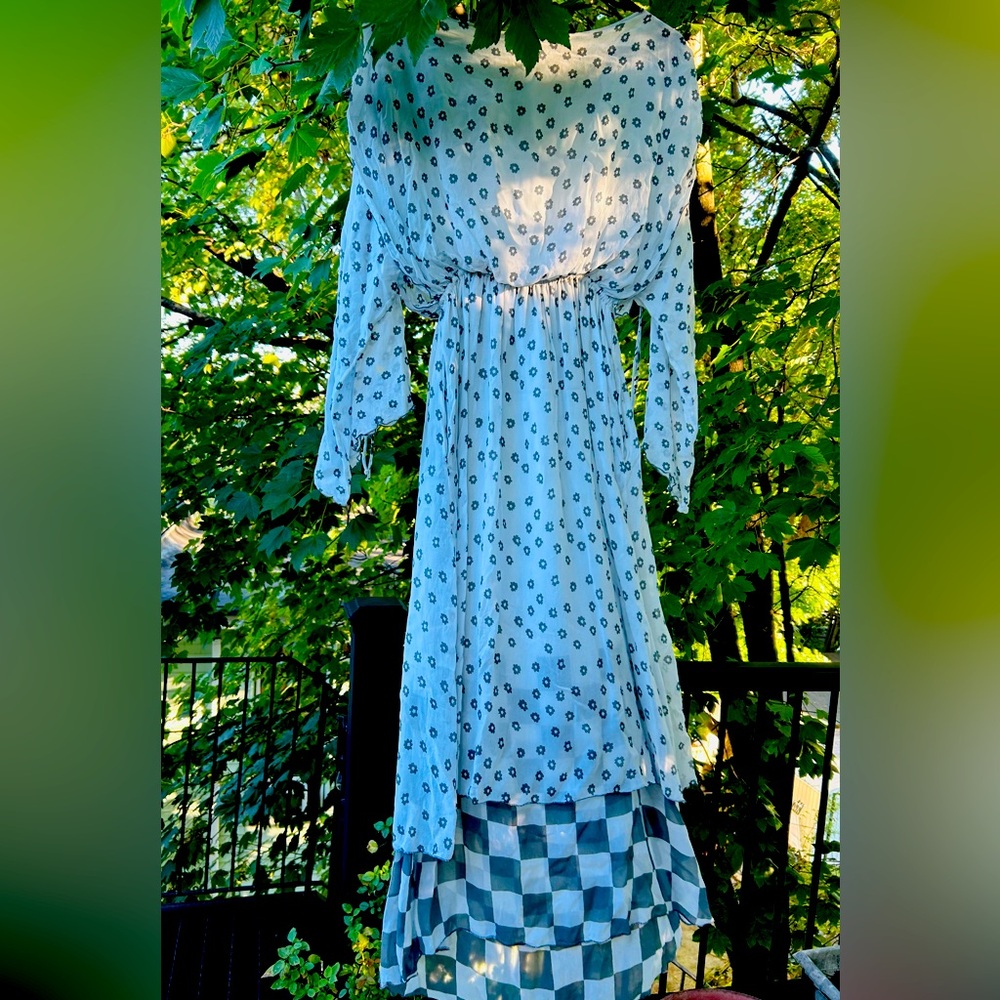*DOCUMENTED* Spring 1978 Scott Barrie Silk Chiffon two tier peasant dress